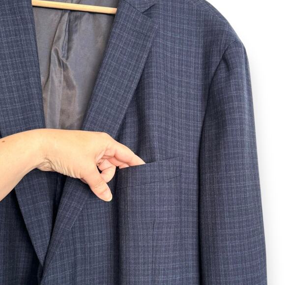 Michael Kors Blue Plaid 100% Wool Two Button Double Vented Blazer Men's Size 54R - Picture 5 of 12
